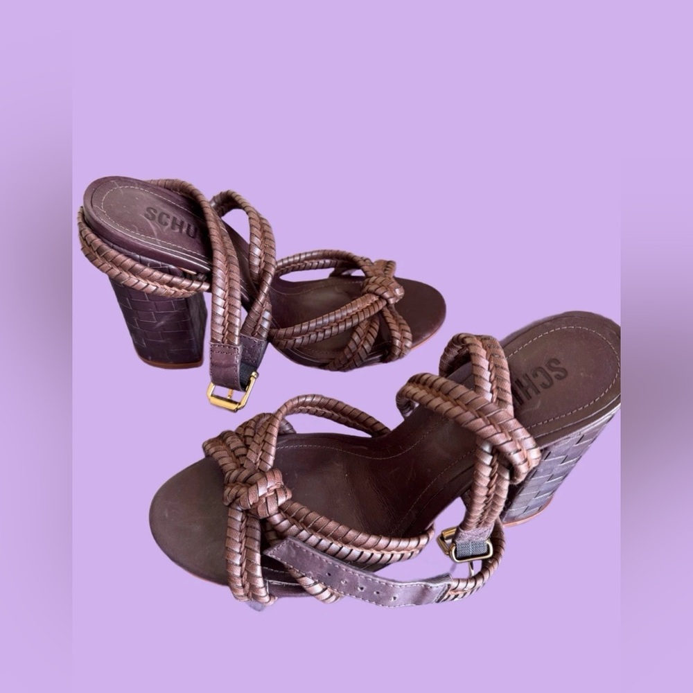 SCHUTZ Kareena Chocolate Woven Sandals